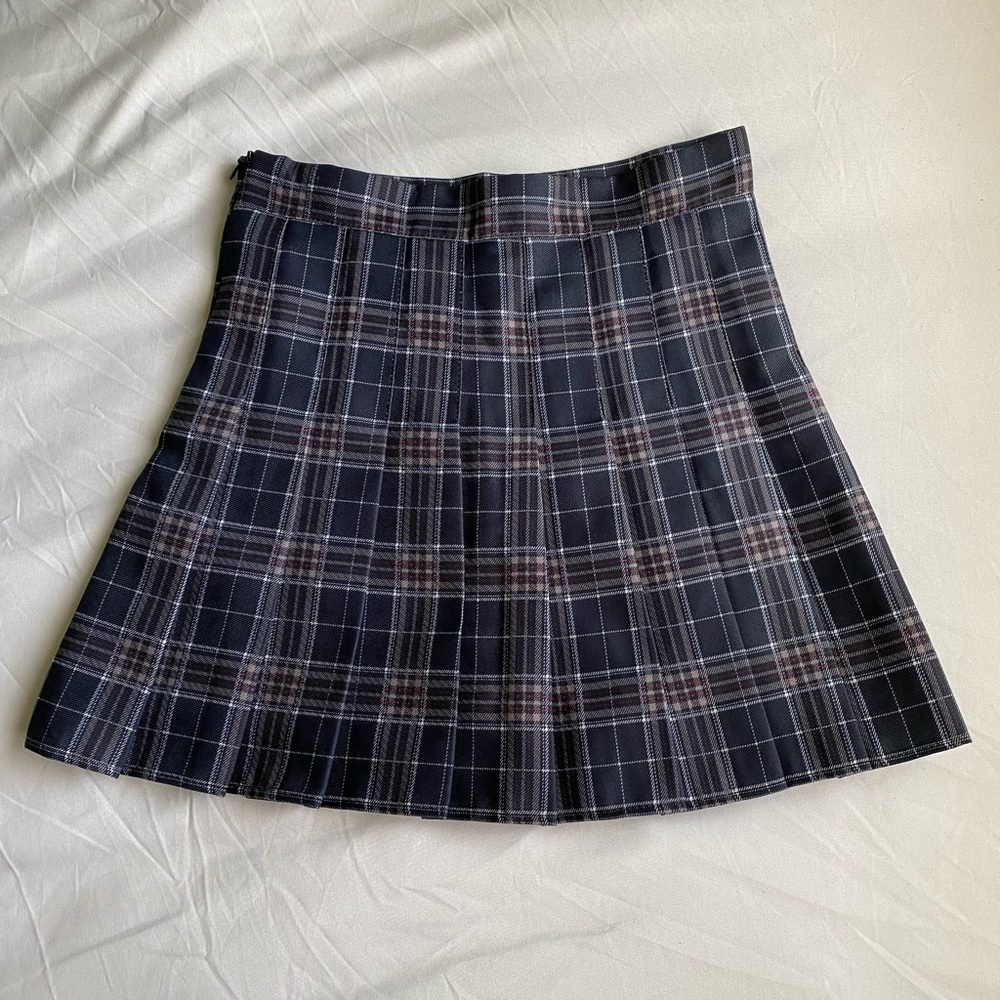 Navy Blue Plaid Pleated Tennis Skirt